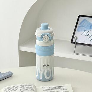 2025新款简约ins风保温杯渐变色高颜值女生吸管双饮口便携水杯子