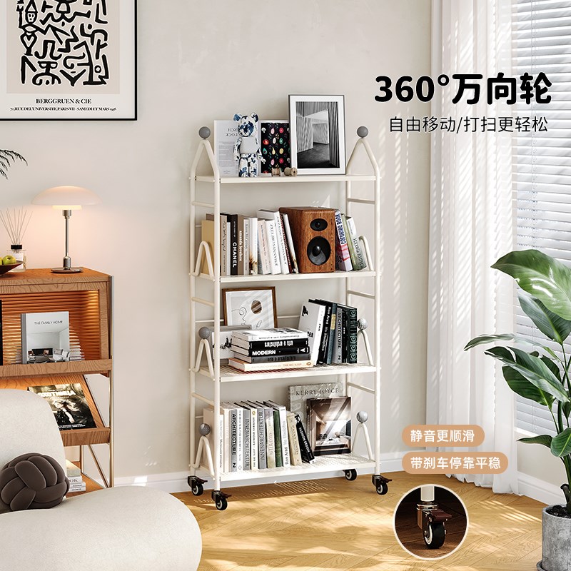 铁艺落地书架简易可移动转角不占地方的置物架窄柜儿童绘本小书架