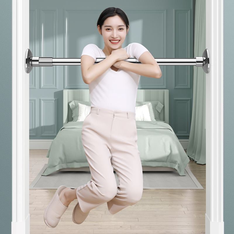 晾衣杆伸缩免打孔窗帘杆不锈钢挂凉衣支撑杆衣架卫生间收缩浴帘杆