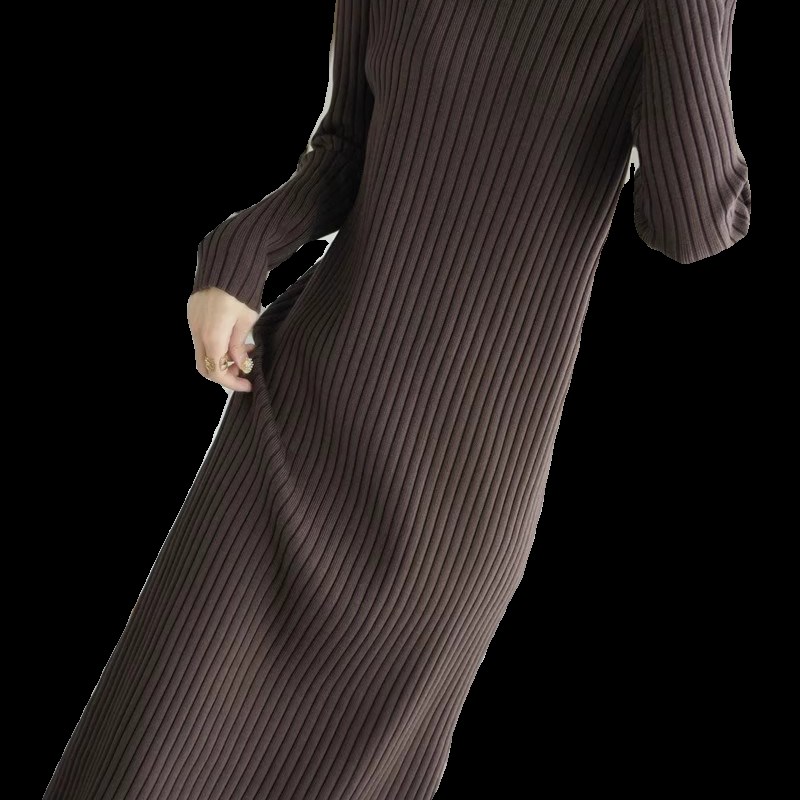 针织连衣裙女秋冬内搭配大衣小个子宽松中长款过膝黑色打底毛衣裙