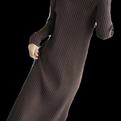 针织连衣裙女秋冬内搭配大衣小个子宽松中长款过膝黑色打底毛衣裙