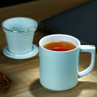 景德镇白瓷泡茶杯子茶水分离杯过滤大水杯青瓷办公室带盖陶瓷杯