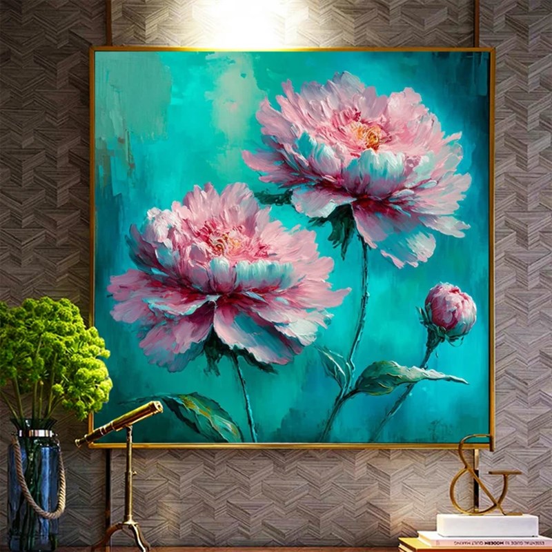 大芬村手绘油画抽象牡丹花卉轻奢客厅装饰画餐厅肌理立体卧室挂画图片