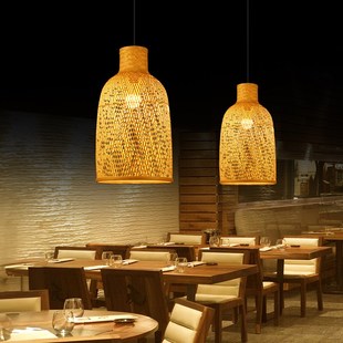 禅意吊灯日式竹艺楼梯茶楼奢华大气灯罩简约餐厅中式吊灯竹编灯笼