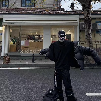 WIDE VIBES自主刷蜡蜡面拉链口袋可拆卸短裤二合一宽松直筒休闲裤