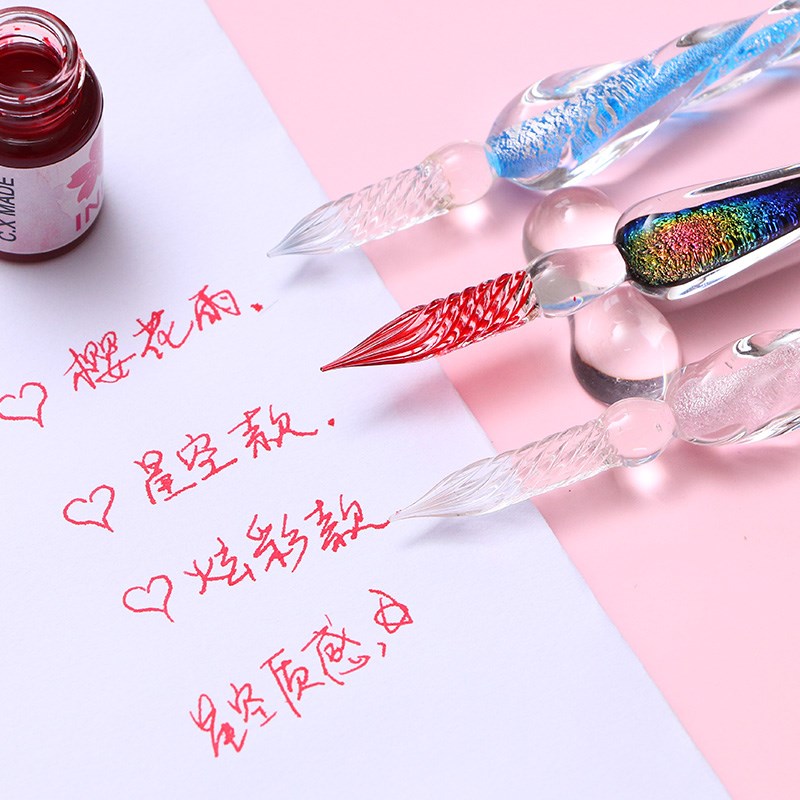 梦幻星空蘸水笔十二星座玻璃笔墨水套装渐变色樱花手工水晶钢笔