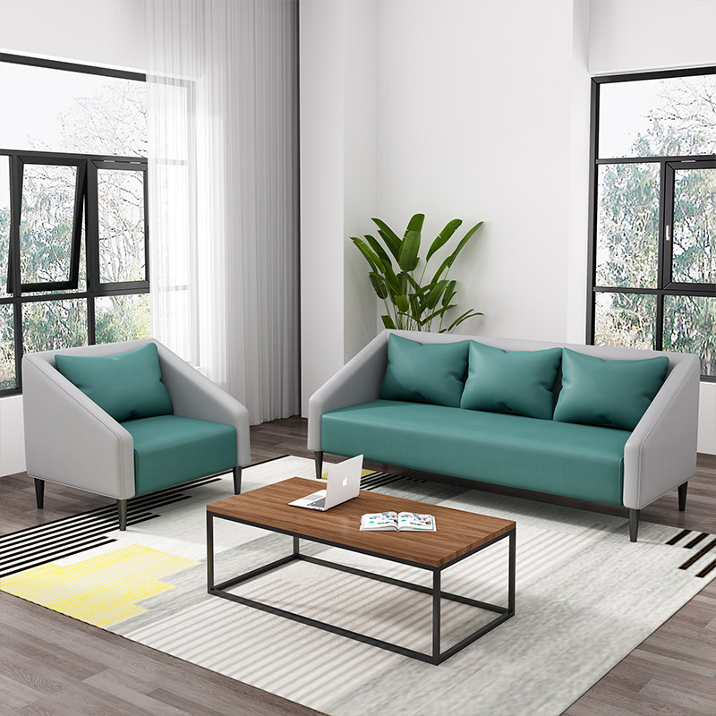 办公会客沙发茶几商务洽谈接待简约休闲黑灰色西皮舒适单双三人