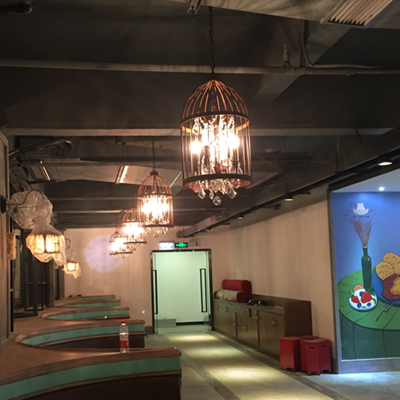 工业loft仿古水晶鸟笼吊灯美式乡村创意复古酒吧台餐厅服装店灯具