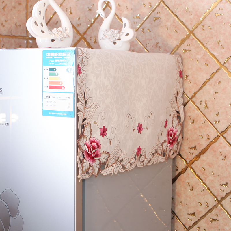 欧式布艺绣花冰箱罩保护套子田园盖巾双开门冰箱罩蕾丝防尘盖布