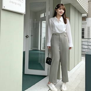 高腰垂感新款 胖mm九分休闲西装 直筒阔腿裤 女宽松大码 子31700 裤