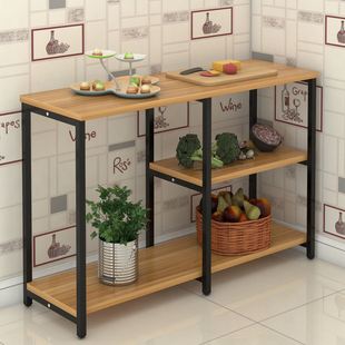 钢木桌厨房桌切菜桌简易长桌操作台双层三层桌储物桌落地餐桌定做