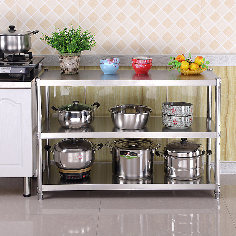 可移动置物架厨房微波炉架烤箱架收纳架不锈钢货架落地三层带轮子