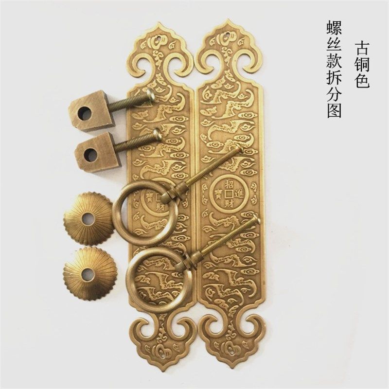 中式仿古纯铜柜门明装雕花直条拉手家具装饰橱柜书柜屏风柜门把手