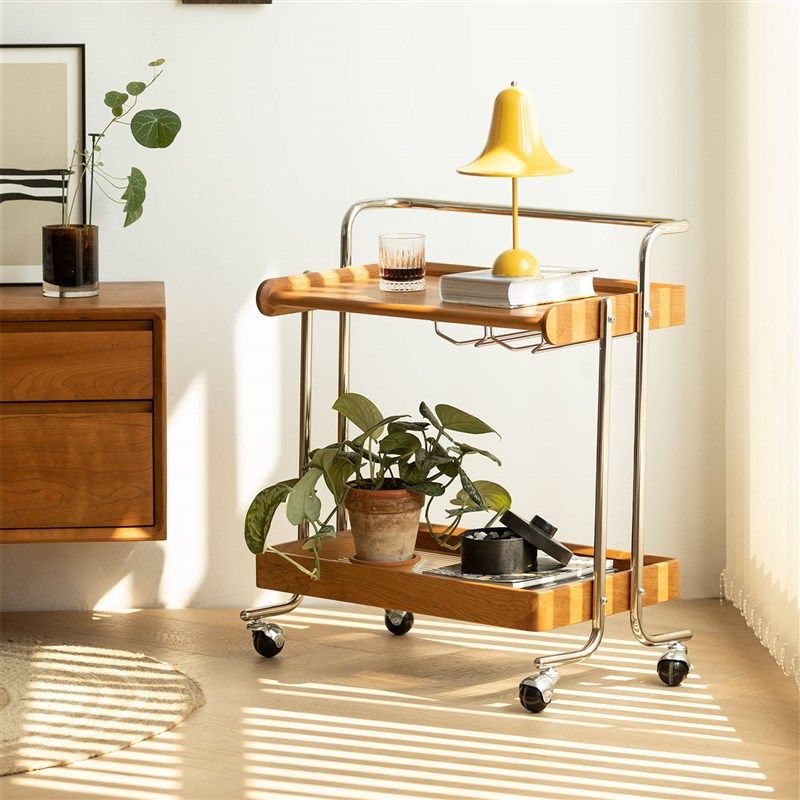 沐林/集物中古小推车实木边几客厅茶几沙发移动推车樱桃木置物架,住宅家具,移动边几/推车,淘宝优惠券,粉丝福利购,淘宝优惠卷