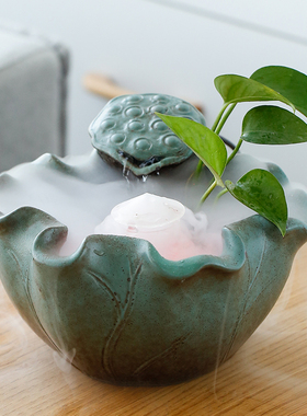 新中式陶瓷简约小型流水招财摆件喷泉水循环办公室客厅桌面装饰品