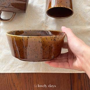 lovely days 手工泼墨琥珀一人食釉下彩陶瓷沙拉碗手握马克杯套组