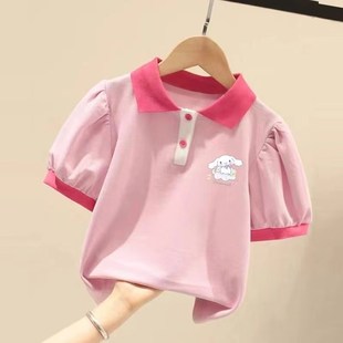 中大童休闲百搭小女孩T恤 纯棉女童polo衫 夏季 短袖 学院风翻领韩版