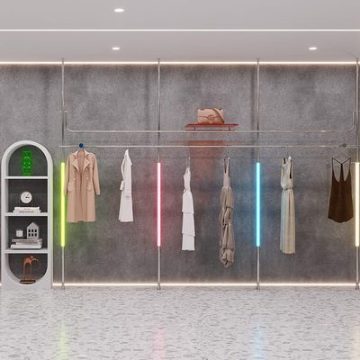 挂衣架中岛服装店展示架上墙立柱鞋包带灯不锈钢货架置物流水台子