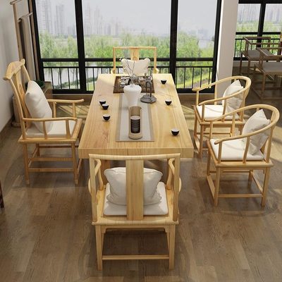 办公室喝茶功夫禅意新中式现代简约咨询桌实木茶桌椅组合茶台泡茶