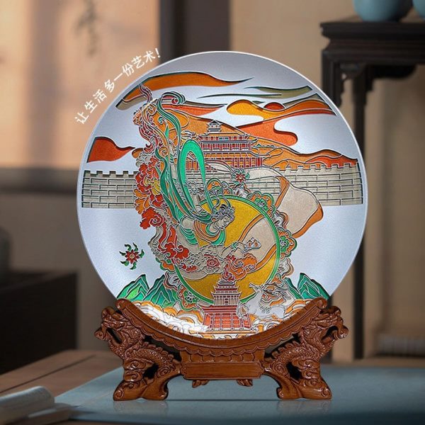 百福十年敦煌艺术晶雕手绘礼盘文旅纪念品摆件晶化玻璃圆盘
