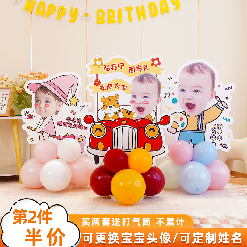 宝宝生日百日宴周岁气球照片kt板迎宾牌定制装饰百天满月布置海报