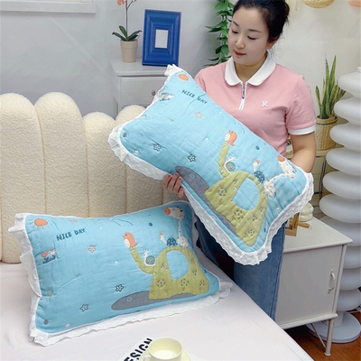 儿童枕巾40X60cm全棉纱布卡通幼儿园宝宝泡芙学生透气加厚枕头巾