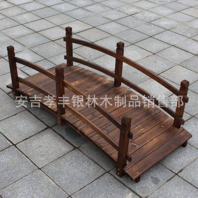 户外碳化防腐木制拱桥实木小桥花园小溪木桥 庭院小河仿古景观桥