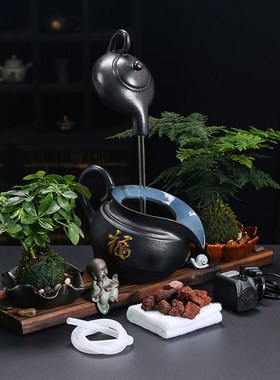 生态缸古法养鱼循环流水开口陶瓷罐增氧过滤配件庭院花园造景喷泉