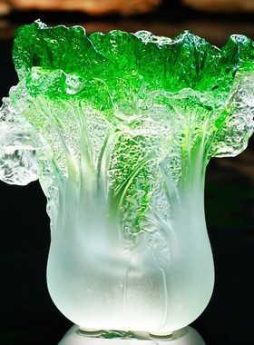 办公桌风水白菜笔筒摆件开业送礼工艺品招财琉璃百财如意装饰文艺