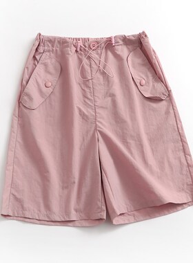 Z499纯色工装短裤女夏季薄款高腰休闲阔腿速干运动美式五分裤子