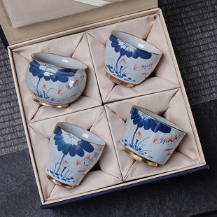 手绘荷韵主人杯大号喝茶杯个人专用单杯茶盏功夫茶杯刻字定制礼品