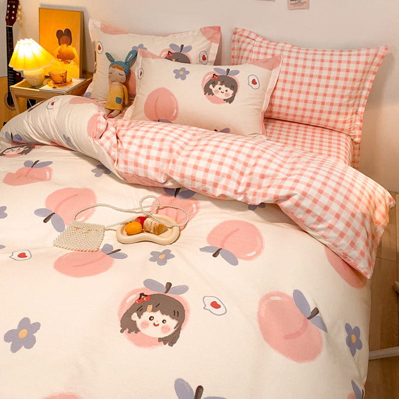 女孩纯棉四件式全棉牀单被套儿童女童一米二五八公主风牀上三件套
