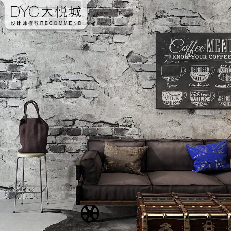 工业风做旧微水泥墙纸复古怀旧灰色仿砖纹砖头砖块非自粘无胶壁纸