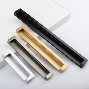黑色暗装拉手美式挖槽抽屉把手衣柜内柜门专用金色内嵌隐形平拉手