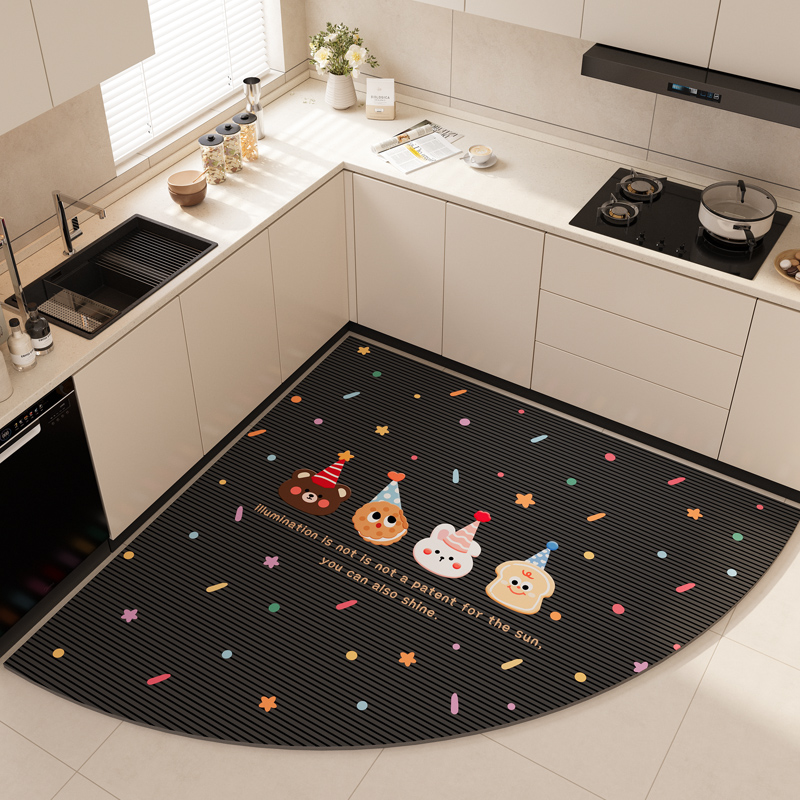 高端厨房专用l型硅藻泥扇形地垫防油吸水防滑垫家用地毯垫可裁剪