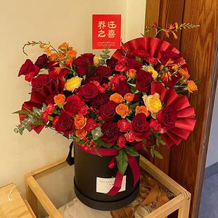 玫瑰康乃馨乔迁新居花束抱抱桶鲜花速递同城搬家上海杭州广州配送