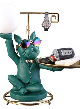 法斗犬摆件床头灯客厅家居轻奢装饰玄关钥匙收纳托盘乔迁新居礼品