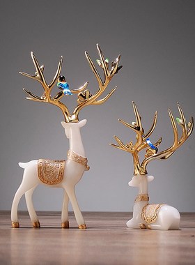 轻奢鹿工艺品摆件办公室桌面新中式玄关客厅葫芦摆件乔迁新居礼物