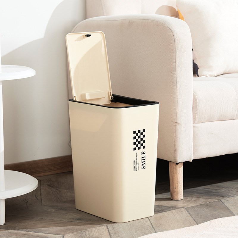 奶油风按压式夹缝垃圾桶家用大号容量厨房客厅卫生间厕所带盖纸篓