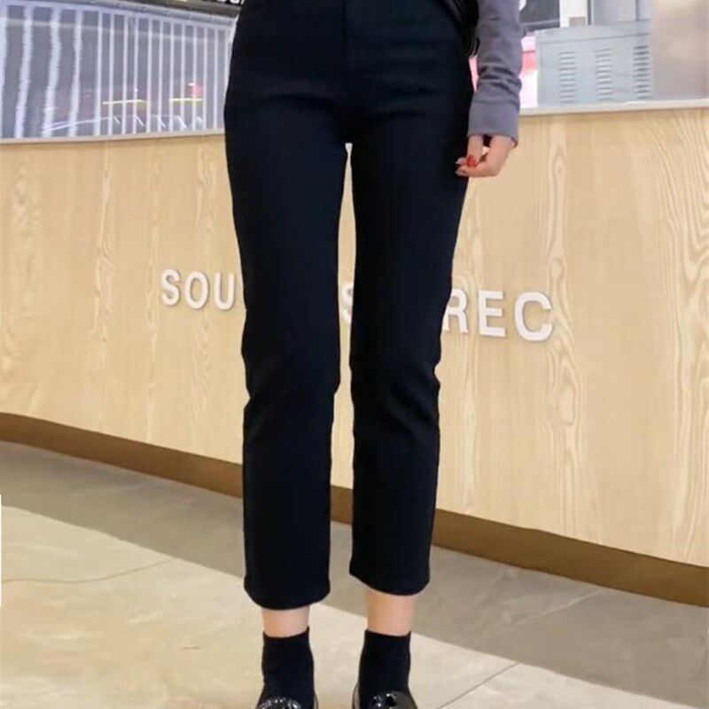 梨型身材牛仔裤大码女装胖妹妹mm弹力直筒小个子高腰显瘦烟管裤子