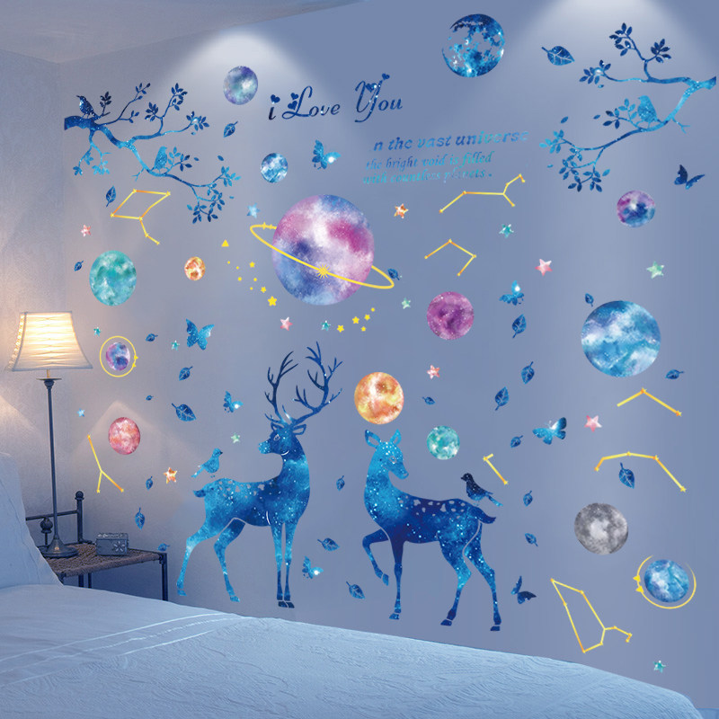 吊灯星球女孩卧室床头墙面装饰贴纸房间布置墙壁贴画墙纸墙贴自粘,家居饰品,软装墙贴,淘宝优惠券,粉丝福利购,淘宝优惠卷