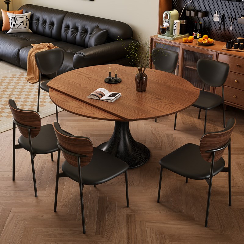 蓝色理想法式中古风可伸缩折叠实木圆形餐桌椅沙漏白蜡木桌