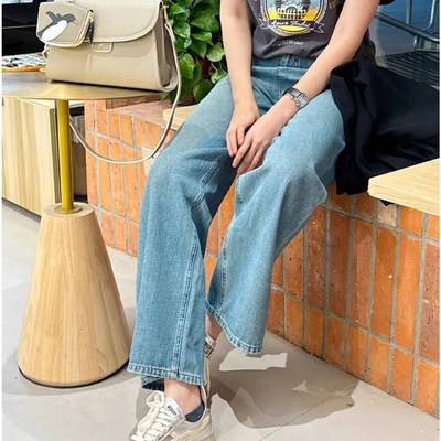 浅蓝色直筒牛仔裤女2025年春季新款高腰宽松显瘦小个子窄版阔腿裤