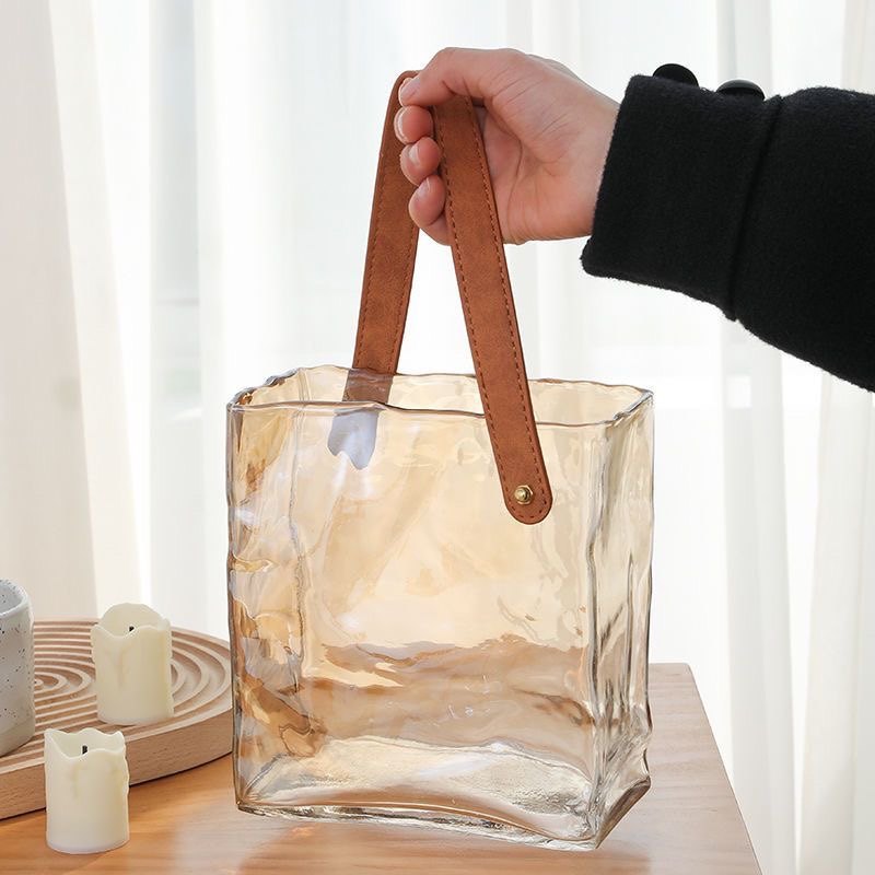 花瓶玻璃创意高级感轻奢透明鲜花水培玫瑰手提包包摆件客厅插花小,家居饰品,花瓶,淘宝优惠券,粉丝福利购,淘宝优惠卷