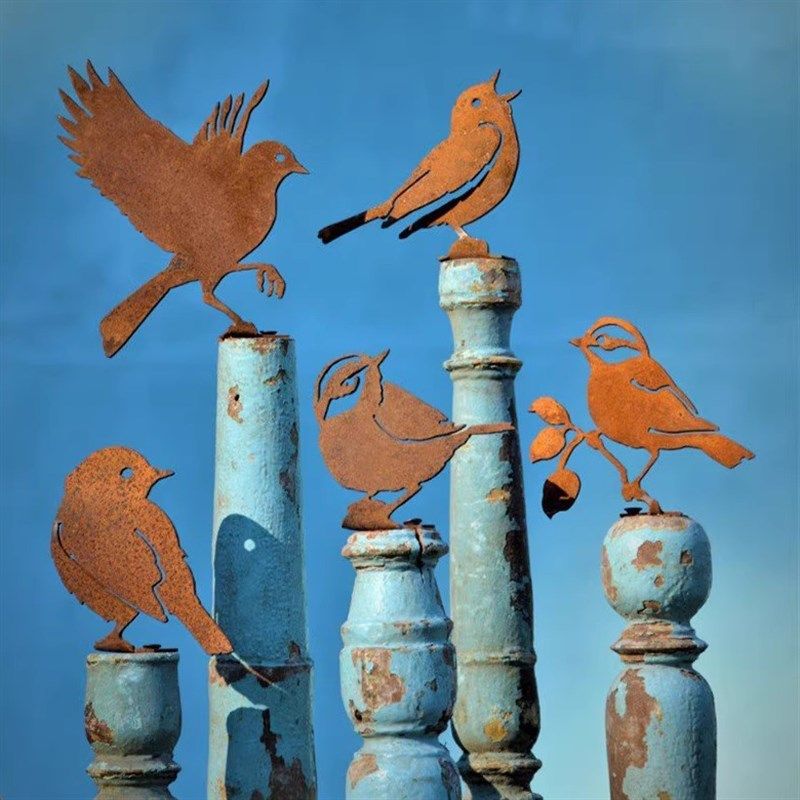 生锈的五只鸟剪影金属园艺铁艺庭院花园螺丝摆件雕塑,家居饰品,户外/庭院摆件,淘宝优惠券,粉丝福利购,淘宝优惠卷