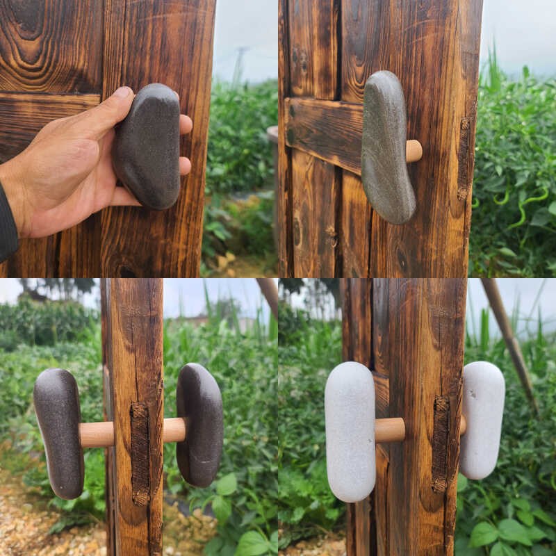 石头创意实木门把手侘寂风柜门玻璃门单孔单装对装鹅卵石复古拉手