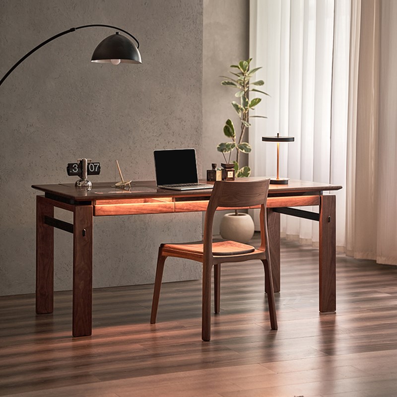 黑胡桃木书桌家用悬浮工作台客厅实木大板桌书房茶桌茶台双人办公