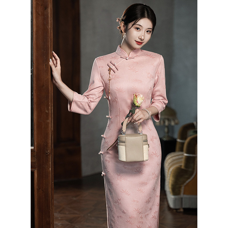 粉色旗袍敬酒服秋冬年轻款改良新中式麂皮绒冬季长袖加绒订婚礼服,女装/女士精品,旗袍,淘宝优惠券,粉丝福利购,淘宝优惠卷