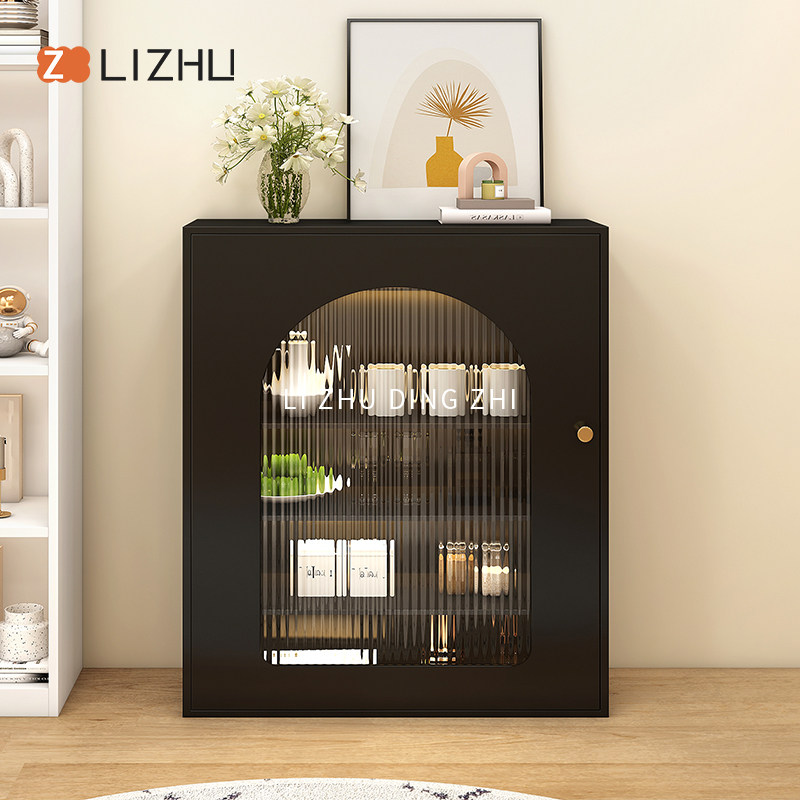 意式复古壁炉装饰柜客厅玄关黑色柜子简约展示柜拱形置物架餐边柜