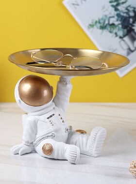 北欧创意太空人金托盘收纳摆件玄关电视柜家居装饰品桌面摆设礼物